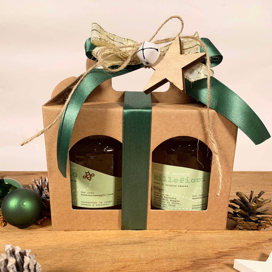 Confezione regalo Natale - 2 vasetti 500g Tiglio e Millefiori