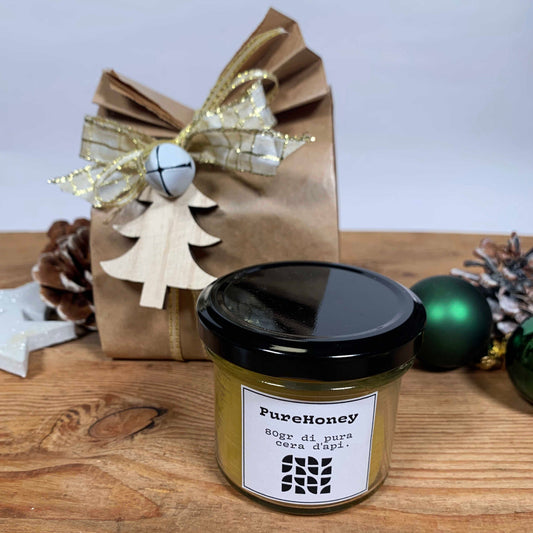 Candela pura d'api vasetto vetro confezione Natale